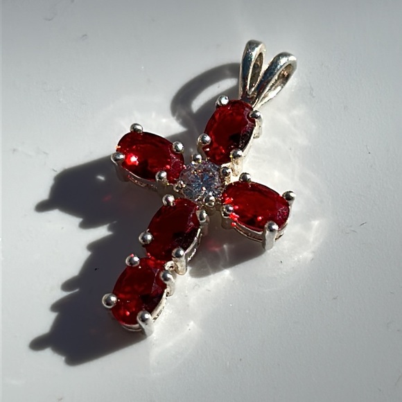 Sterling Silver Red Stone Cross - Picture 9 of 9
